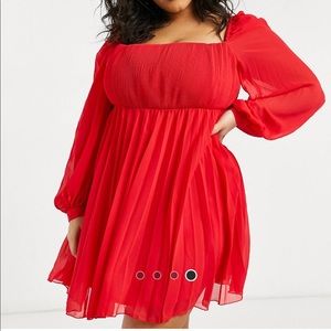 NWT ASOS curve square neck pleated skater dress